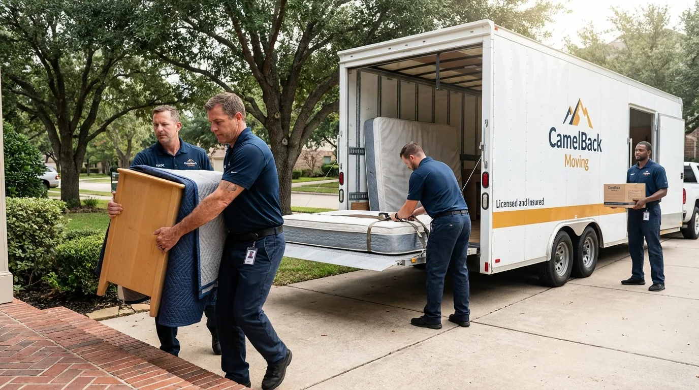 Crew loading residential truck for cross-state move from Hudson, FL